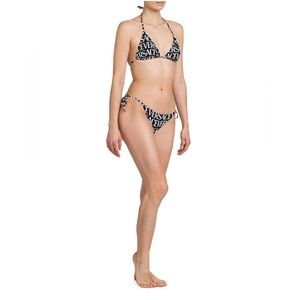 Versace Logo Print String Bikini Bottom Black & White Size 1